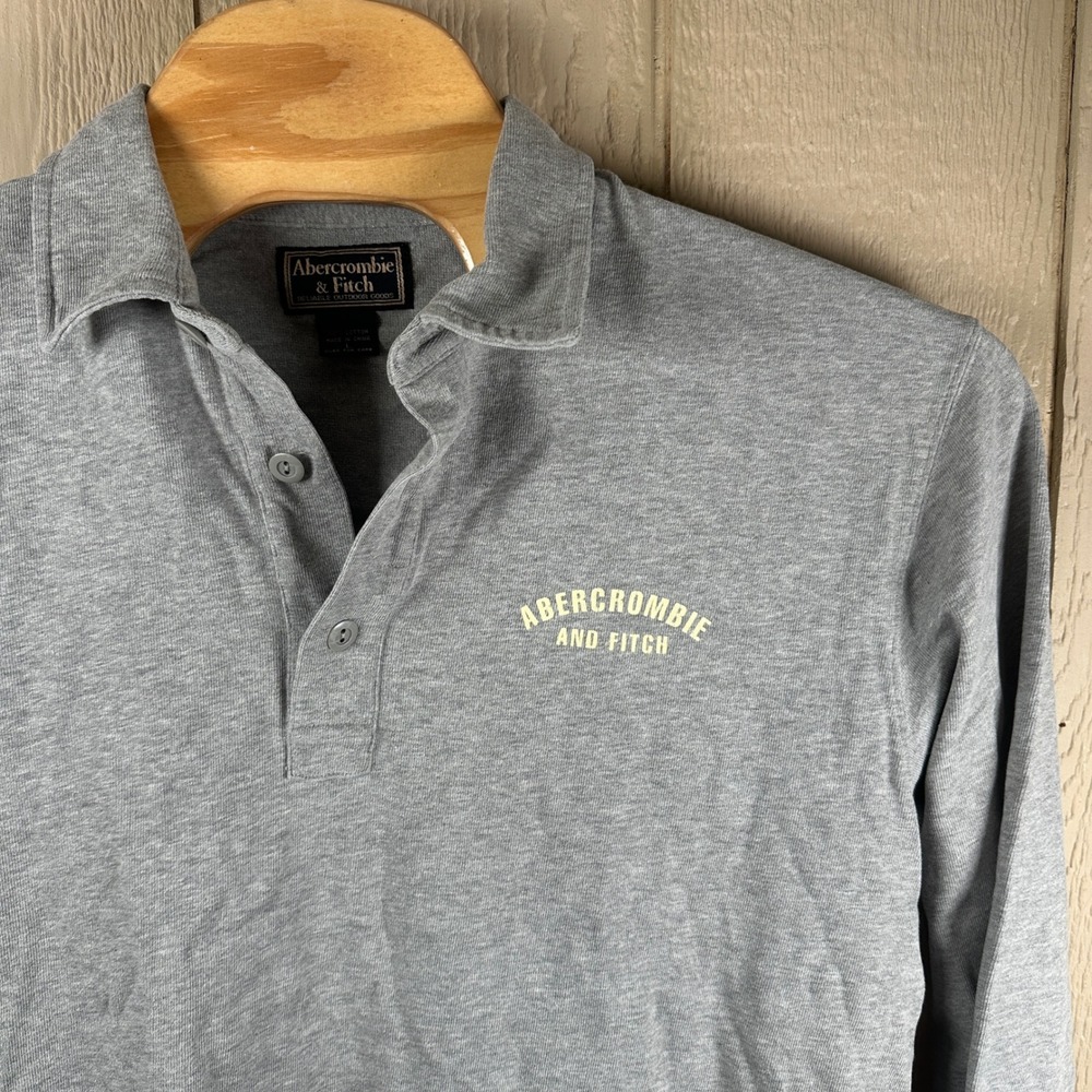 Abercrombie & Fitch Rugby Polo Shirt Mens Sz Large Gray Long Sleeve Back Patch 1